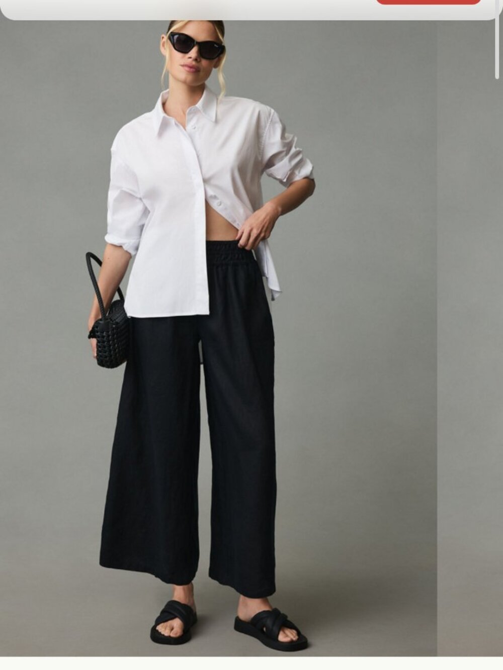 ANTHROPOLOGIE THE SOMERSET LINEN PULL ON PANTS BLACK M
